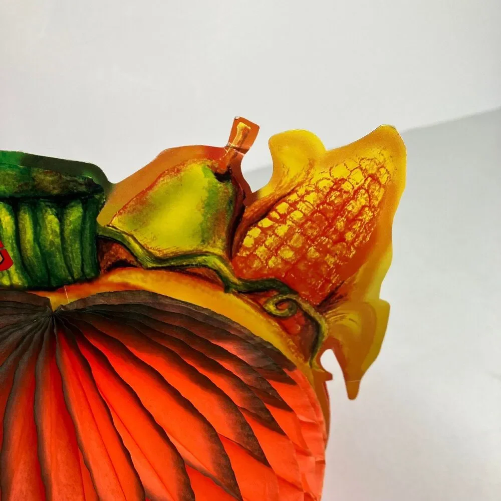 Happy Thanksgiving Honeycomb Crepe Paper Pumpkins Lot Of 2 Centerpieces